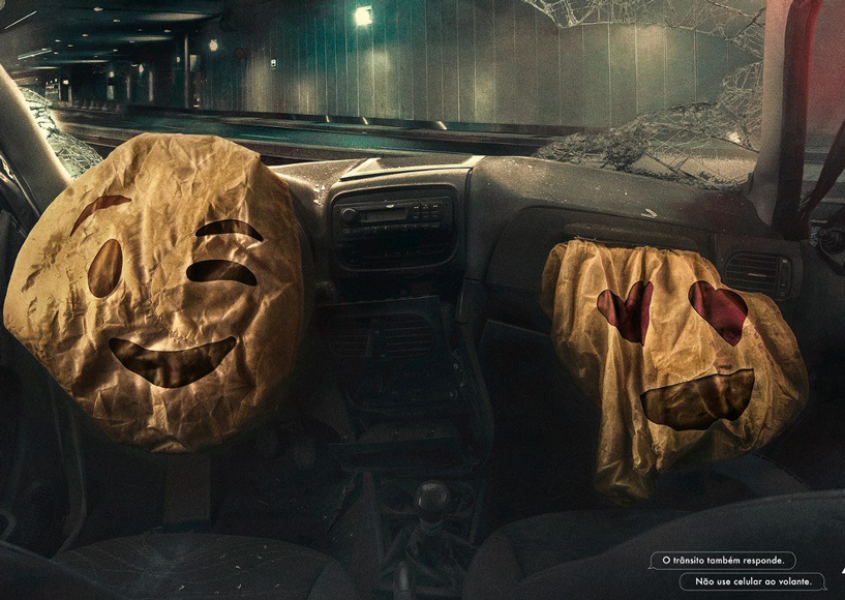 Airbags s&atilde;o transformados em emojis para alertar o uso do celular no tr&acirc;nsito! 